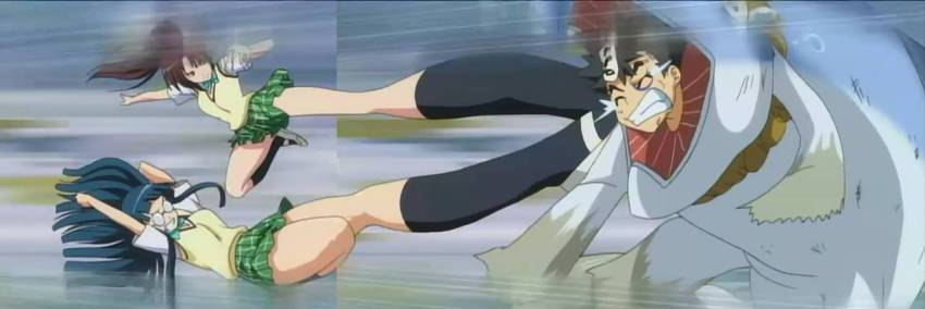 1boy, 2girls, black_hair, blue_hair, brown_hair, custom, fujisaki_aya_(to_love-ru), glasses