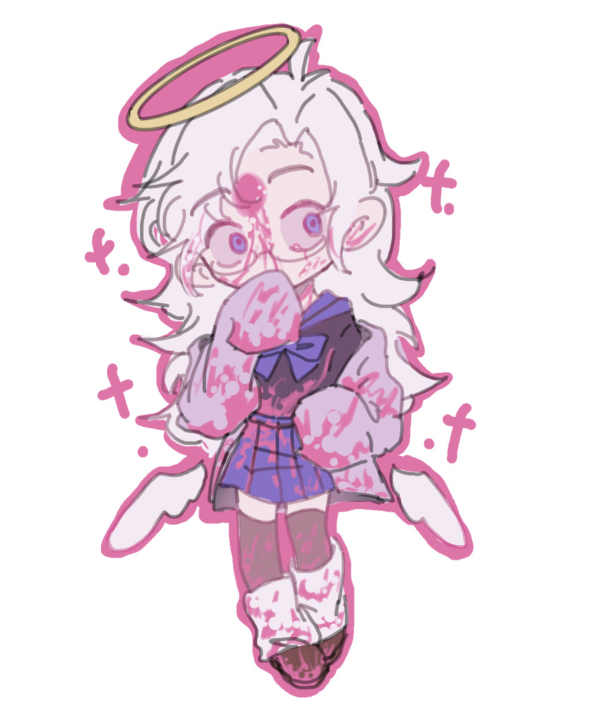 1girl, absurdres, alternate_costume, black_shirt, black_thighhighs, blood, blood_on_clothes, blood_on_face