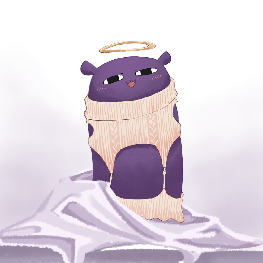 :3, blush, colored_skin, commentary, english_commentary, fang, ginfutsuu, halo