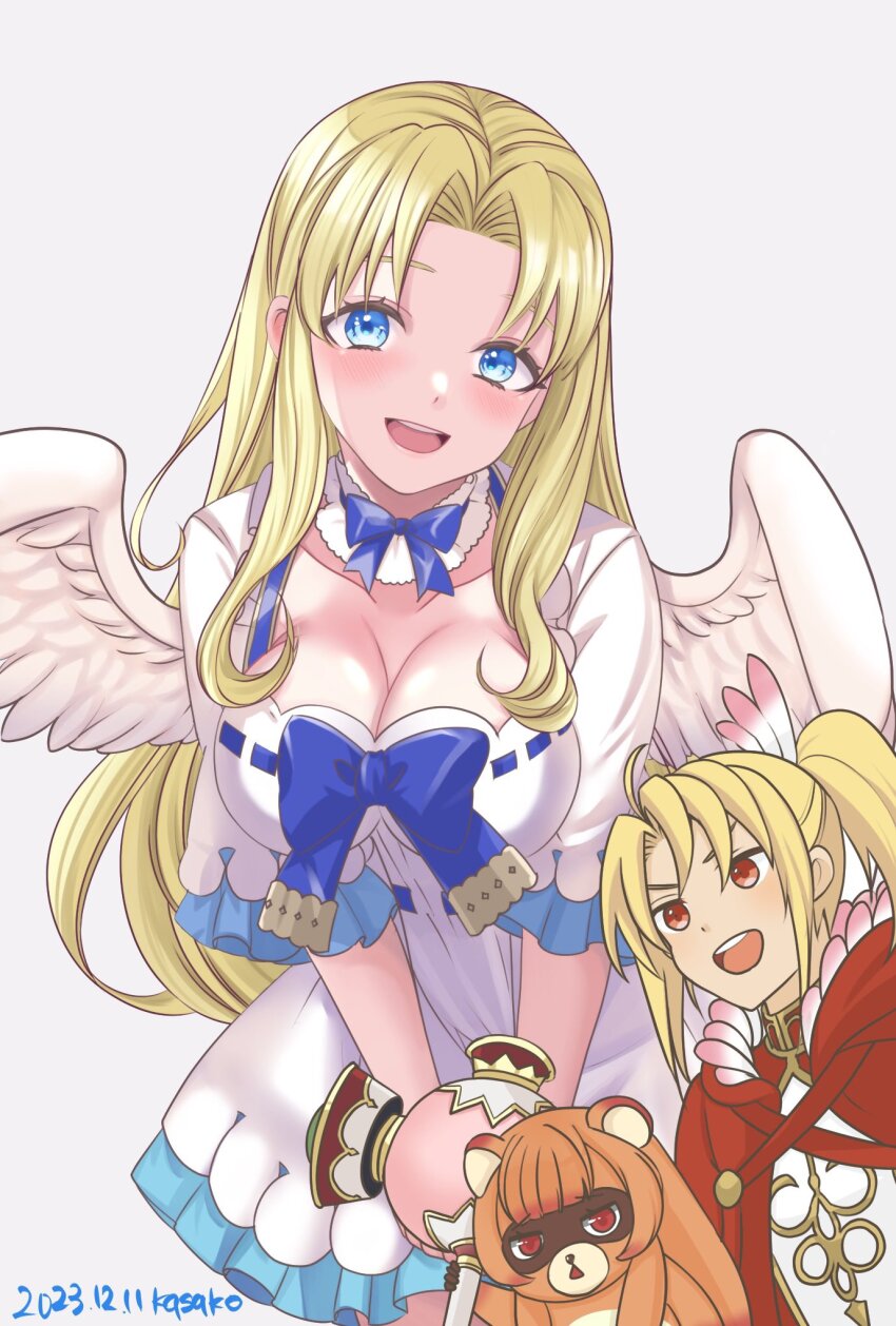 1girl, 2girls, aged_up, alternate_breast_size_(larger), artist_name, between_legs, blonde_hair, blue_bow