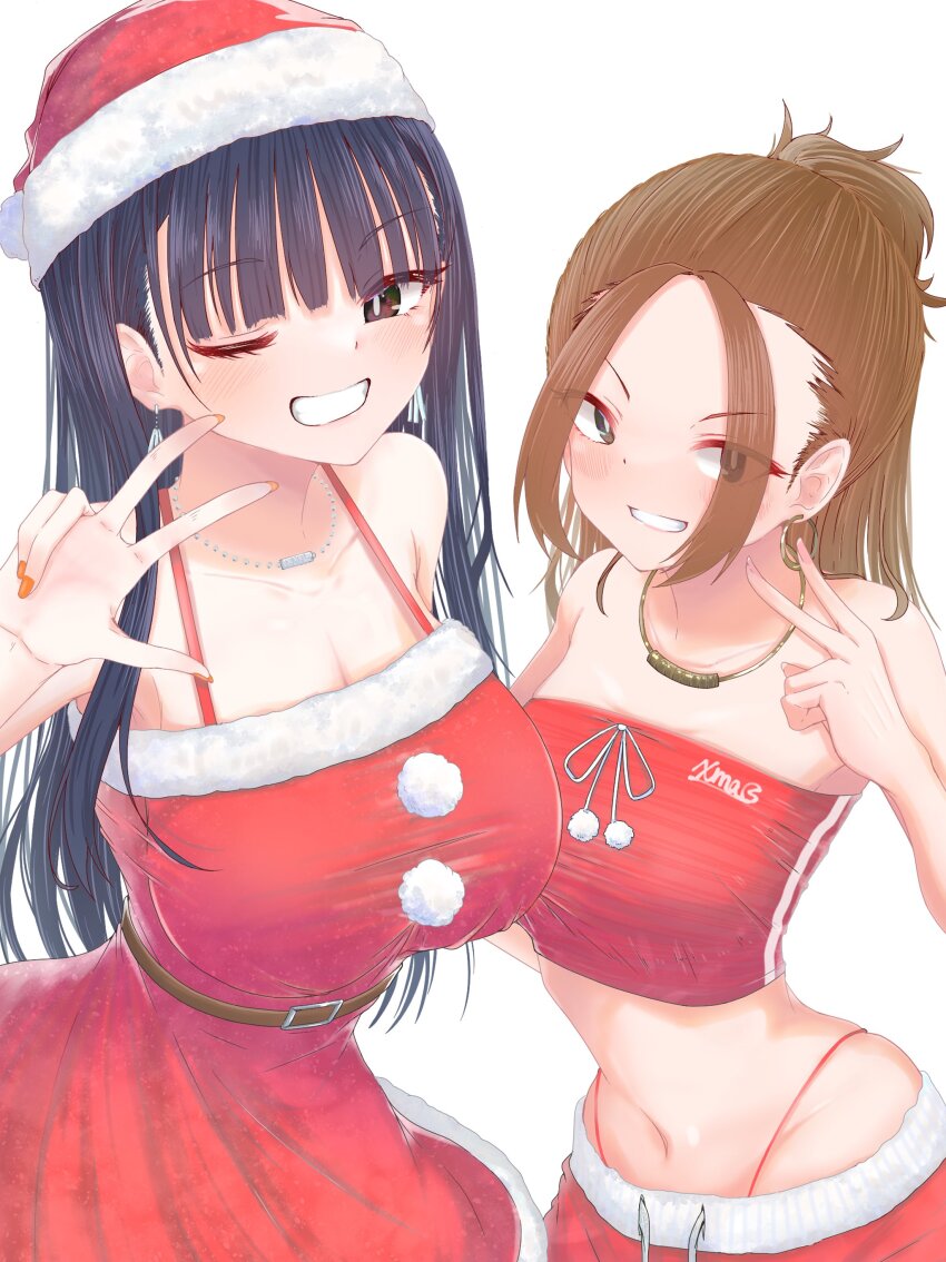 2girls, absurdres, belt, black_hair, blush, boku_no_kokoro_no_yabai_yatsu, breasts, brown_eyes