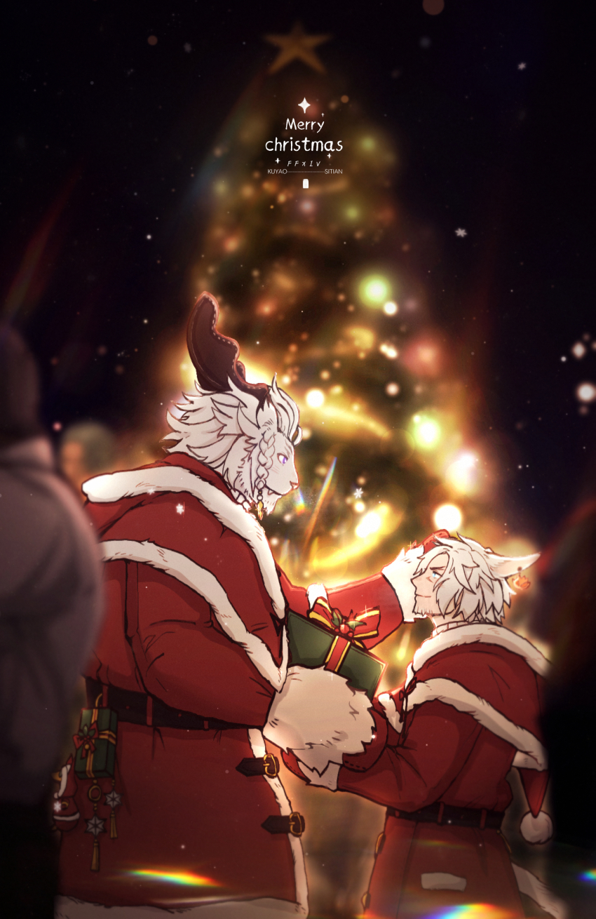 2boys, antlers, bara, beard, braid, cat_boy, celebration, character_request