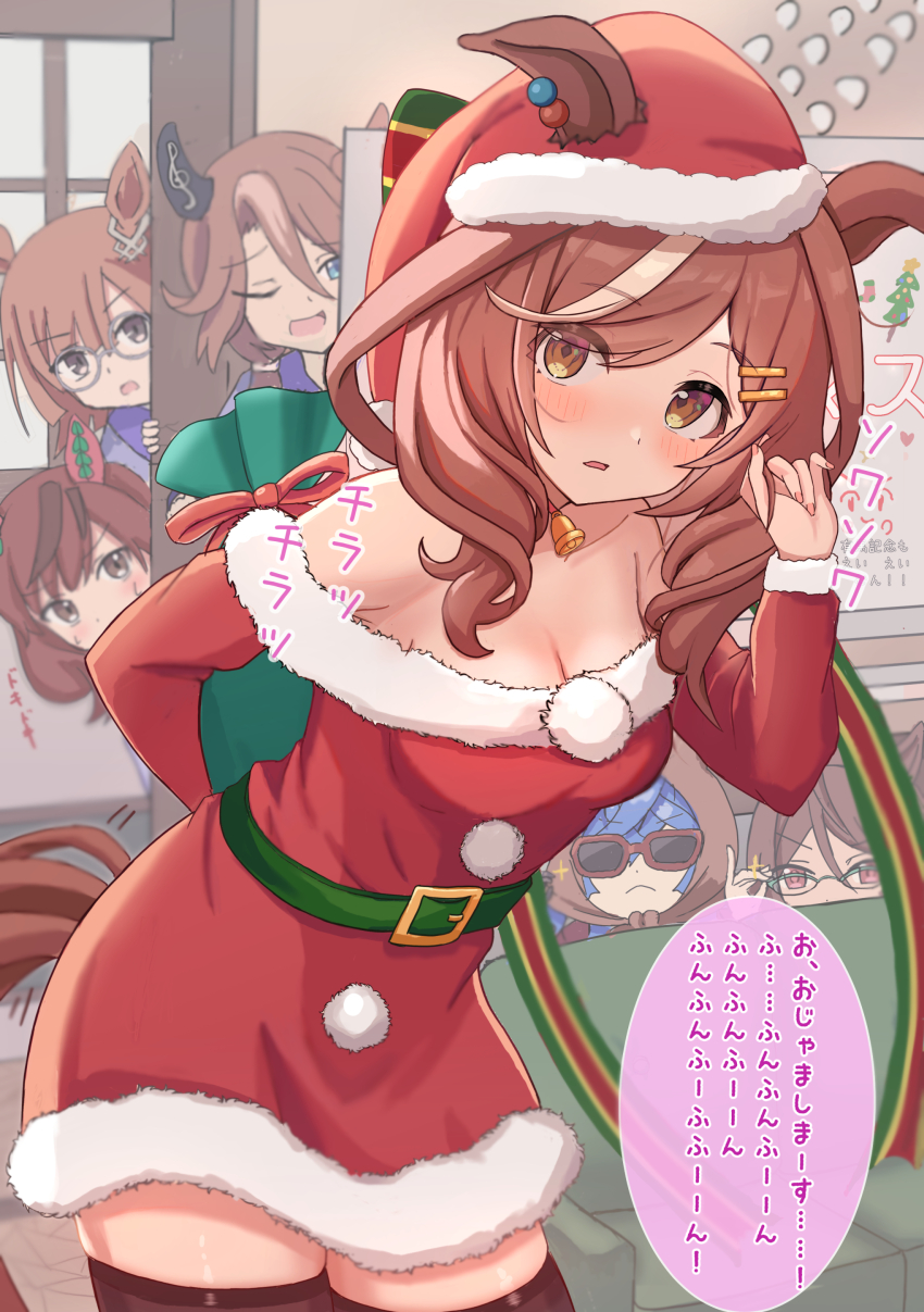 6+girls, absurdres, blue_hair, blush, breasts, brown_eyes, brown_hair, cleavage