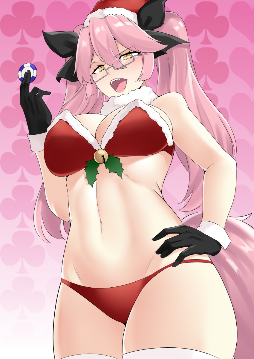1girl, absurdres, animal_ear_fluff, bare_shoulders, black_bow, black_gloves, blush, bow