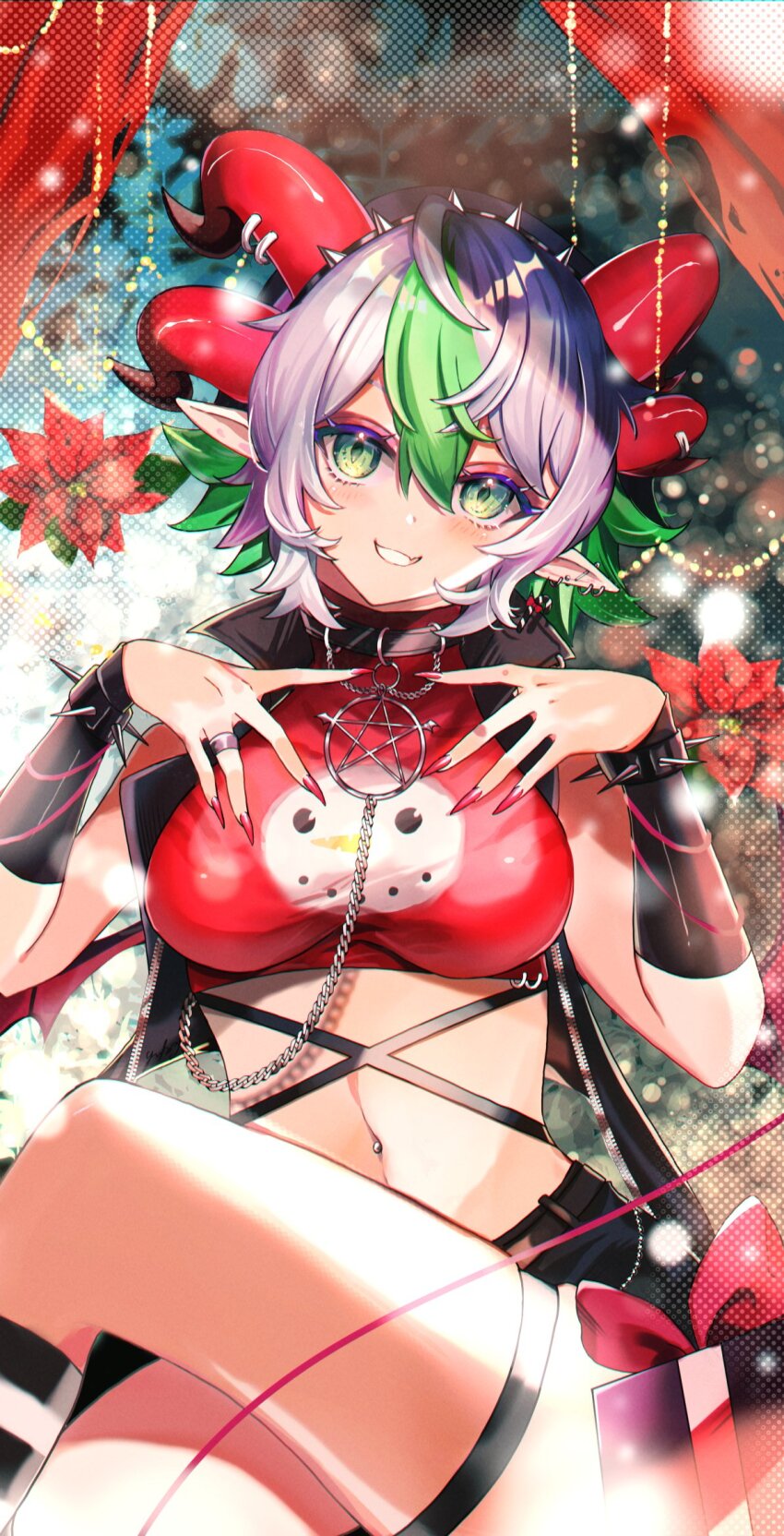 1girl, alternate_costume, apricot_the_lich, apricot_the_lich_(goth), arm_warmers, black_arm_warmers, black_choker, black_shorts