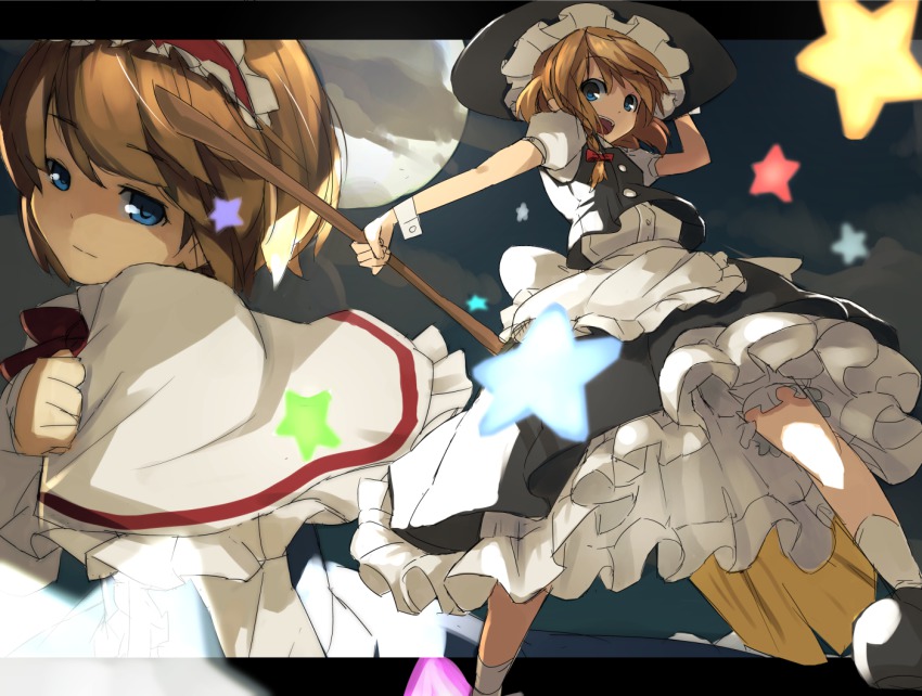 2girls, alice_margatroid, bad_id, bad_pixiv_id, blonde_hair, bloomers, blue_eyes, bow