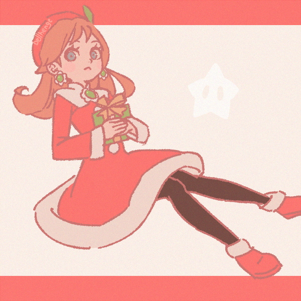 1girl, alternate_costume, bellhenge, boots, box, brooch, brown_hair, dress