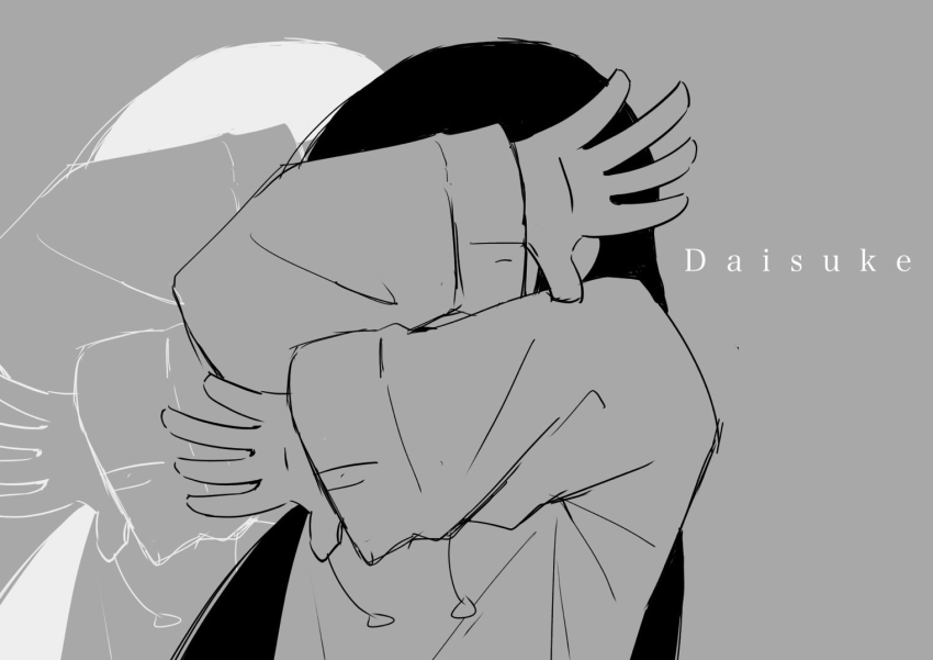 1girl, black_hair, covering_face, daisuke_(beatmania), grey_background, hood, hoodie, inabakumori