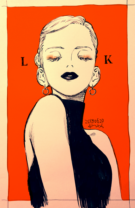 1girl, bare_shoulders, black_lips, closed_eyes, commentary, dated, emma_(veil), eyelashes