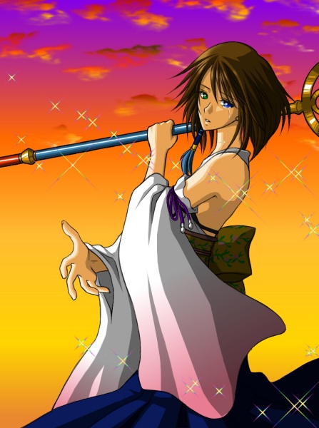 00s, 1girl, blue_eyes, brown_hair, clo-via, female_focus, final_fantasy, final_fantasy_x