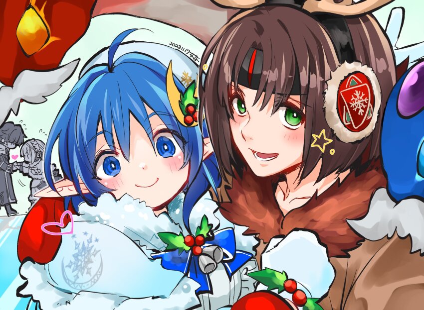 2boys, 2girls, albaird_bergholm, animal_costume, antlers, armor, ashton_anchors, blue_eyes