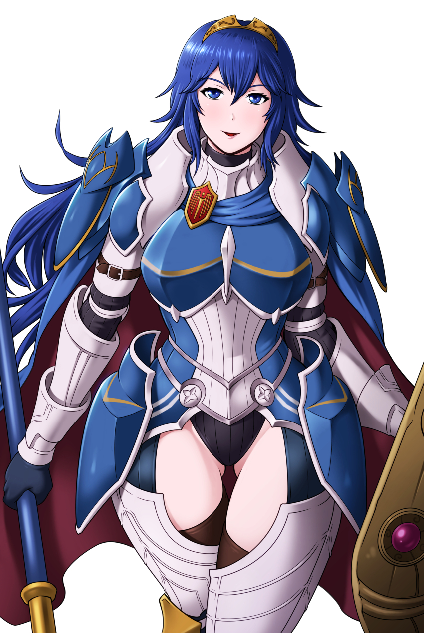 1girl, absurdres, armor, armored_boots, black_leotard, blue_eyes, blue_hair, boots