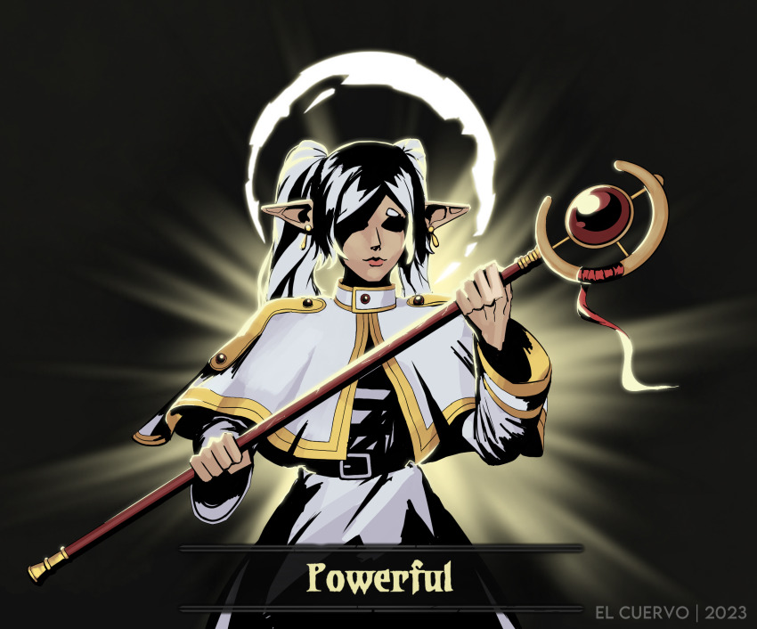 1girl, affliction_(darkest_dungeon), belt, black_background, capelet, crossover, darkest_dungeon, dress