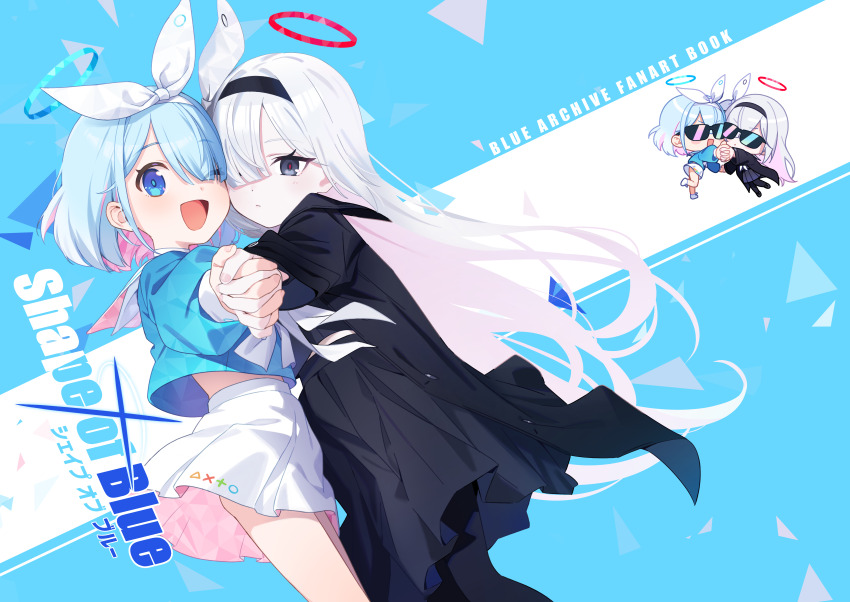 2girls, absurdres, arona_(blue_archive), black_coat, black_eyes, black_hairband, black_pantyhose, black_serafuku