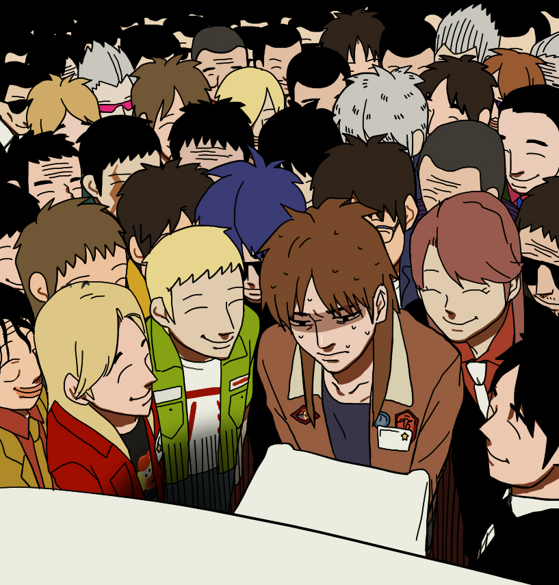 6+boys, akagi:_yami_ni_oritatta_tensai, akagi_shigeru, andou_mamoru, black_eyes, blonde_hair, blue_hair, blue_necktie