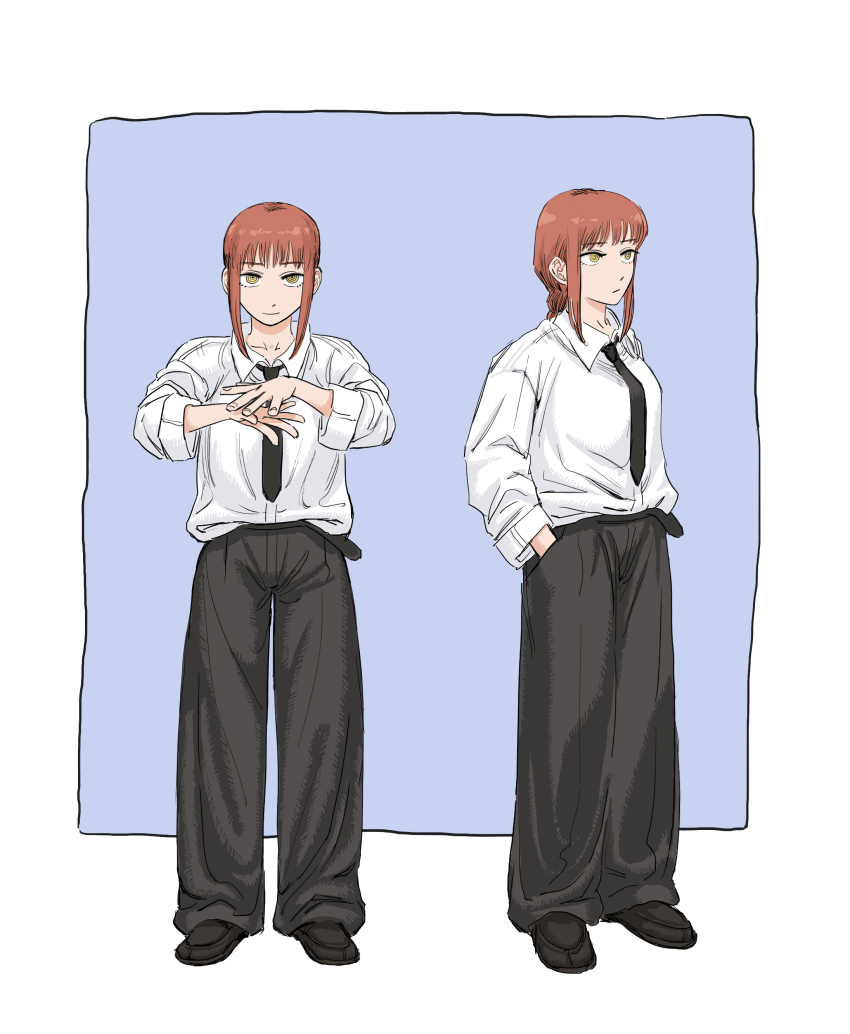 1girl, absurdres, black_necktie, braid, breasts, chainsaw_man, dd36051, hands_in_pockets