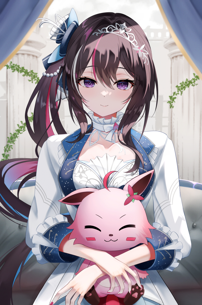 1girl, absurdres, azki_(dress)_(hololive), azki_(hololive), brown_hair, highres, hololive, long_sleeves