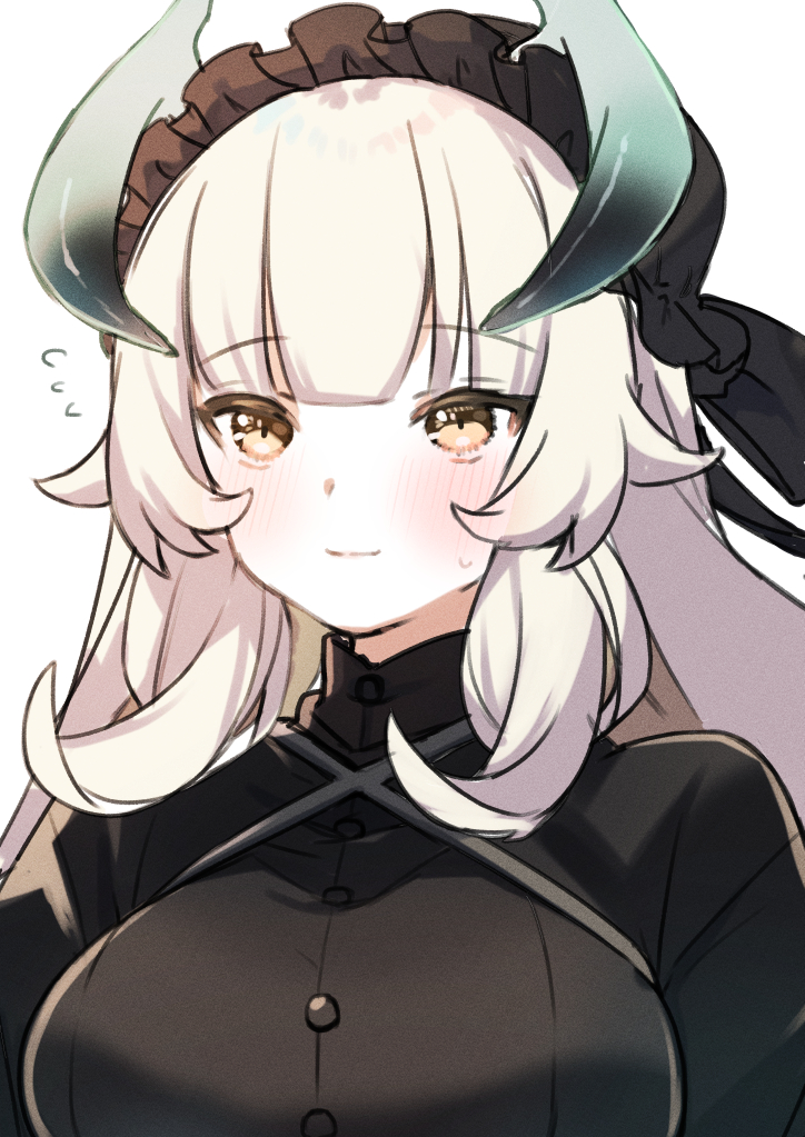 1girl, blue_horns, breasts, brown_eyes, chamber_dragonmaid, closed_mouth, dragon_girl, dragon_horns