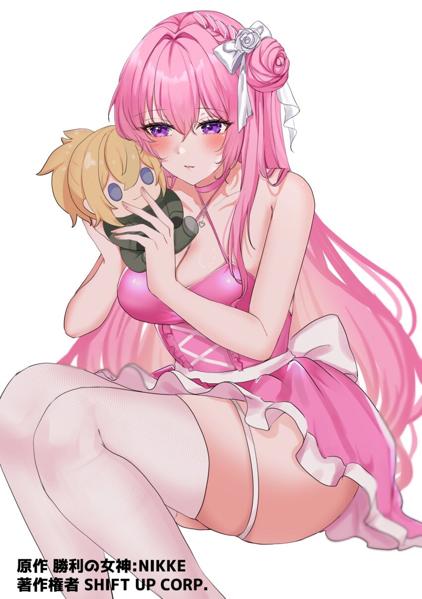 1girl, blush, bow, breasts, character_doll, choker, copyright_name, corset