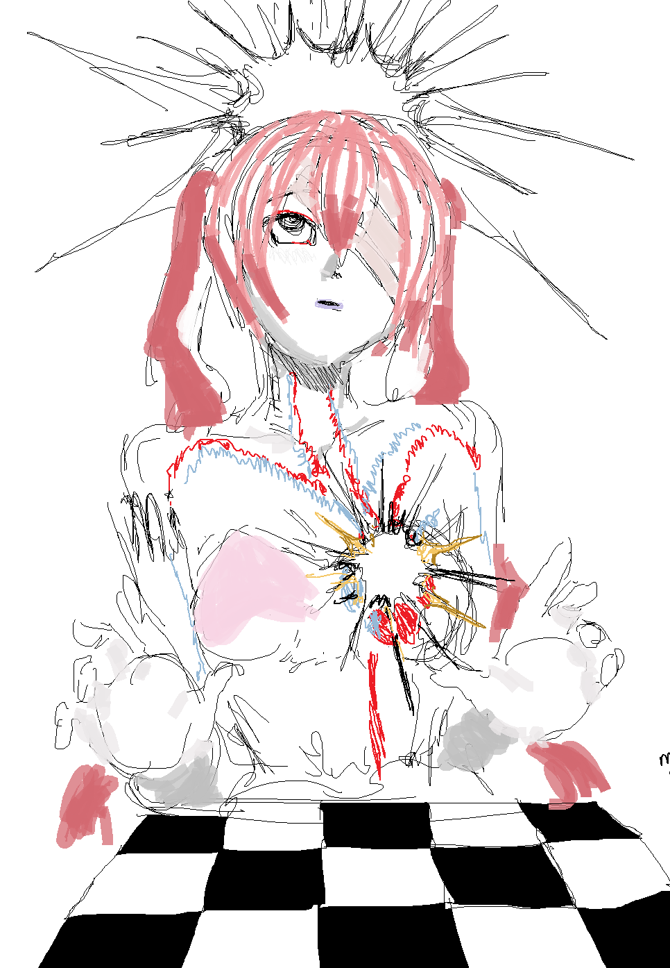 bandage_over_one_eye, checkered_design, henriettasdfkj, highres, marker_pen, slave.v-v-r, tagme, vocaloid