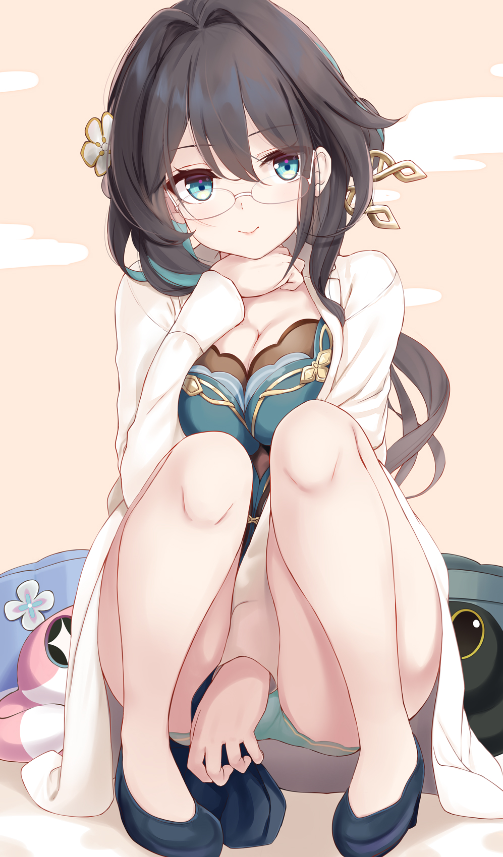 1girl, aqua_eyes, breast_press, breasts, chinese_clothes, cleavage, dress, full_body