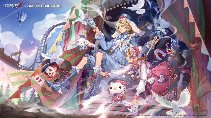 1boy, 1girl, aircraft, animal_ear_headwear, animal_ears, ball, between_fingers, bird