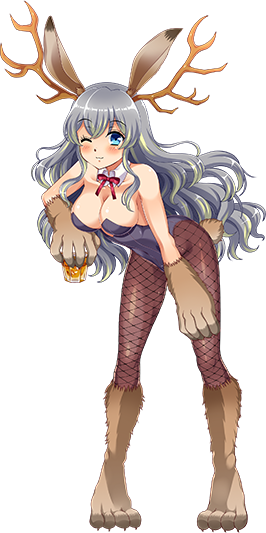 1girl, alcohol, animal_hands, animal_nose, antlers, artist_request, bare_shoulders, black_leotard