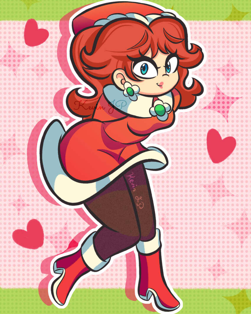 1girl, arms_behind_back, black_pantyhose, blue_eyes, boots, breasts, brown_hair, christmas