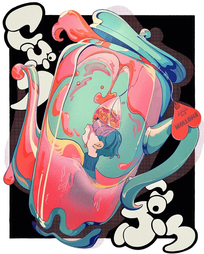 1boy, aida_mogmog513, commentary_request, covered_eyes, drink, drop_shadow, english_text, from_side