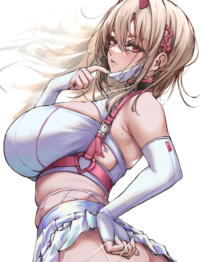 1girl, armeria, ass, bare_shoulders, black_choker, blonde_hair, blush, breasts