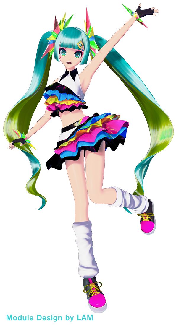 1girl, 3d, alpha_transparency, aqua_hair, armpits, artist_name, black_gloves, black_skirt