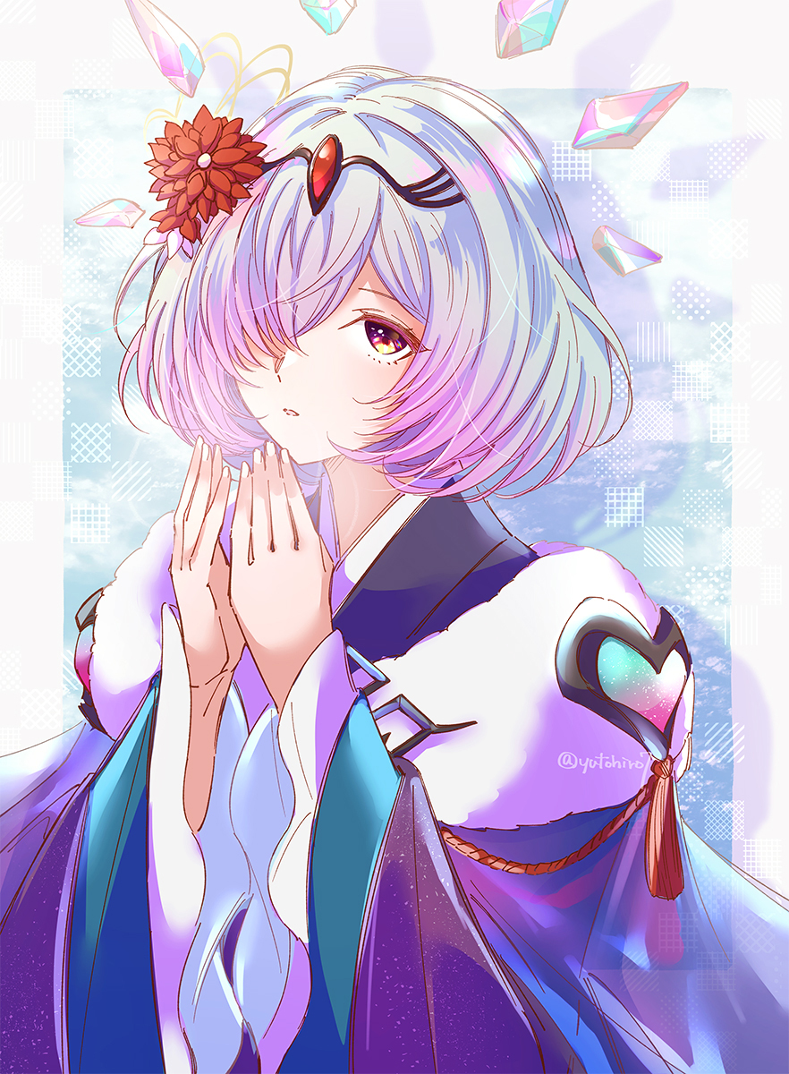 1girl, breath, commentary_request, fingernails, fire_emblem, fire_emblem_heroes, flower, hair_flower