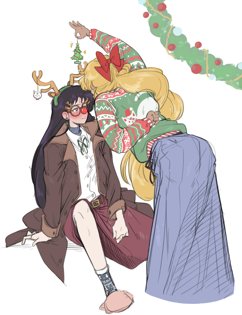 2girls, aino_minako, animal_ears, animal_print, artemis_(sailor_moon), ass, bishoujo_senshi_sailor_moon, blonde_hair