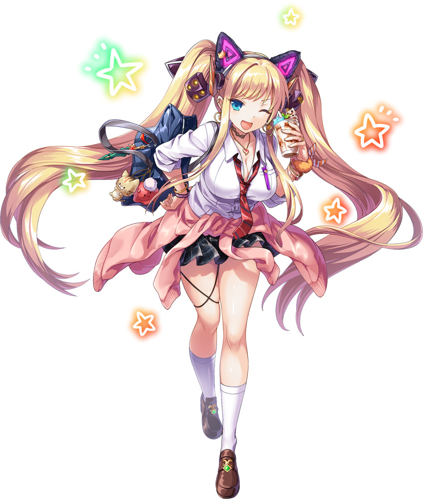 1girl, animal_ears, artist_request, backpack, bag, blonde_hair, blue_eyes, bracelet