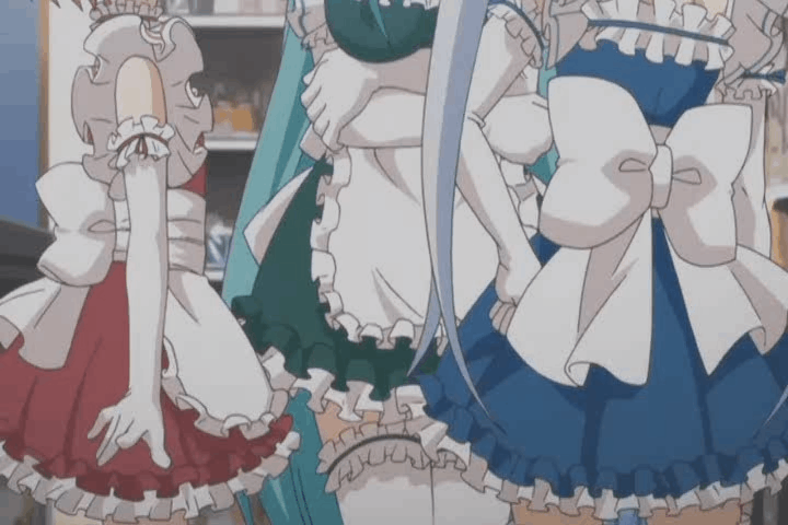 00s, animated, animated_gif, anime_screenshot, apron, frills, gloves, hair_swing