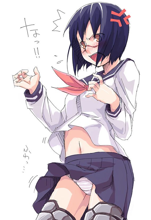 00s, 1girl, blue_panties, blue_sailor_collar, bob_cut, busou_renkin, female_focus, kyo_(kuroichigo)