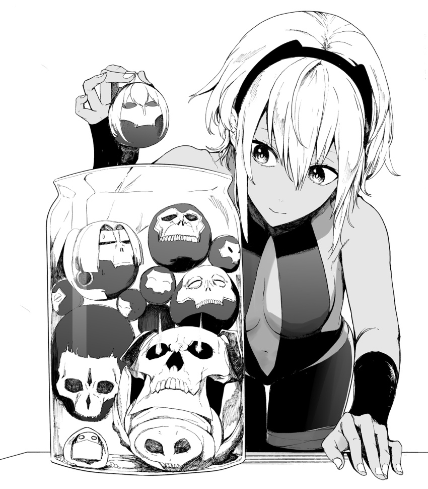 1girl, assassin_(fate/zero), bare_shoulders, breasts, center_opening, dark-skinned_female, dark_skin, detached_sleeves