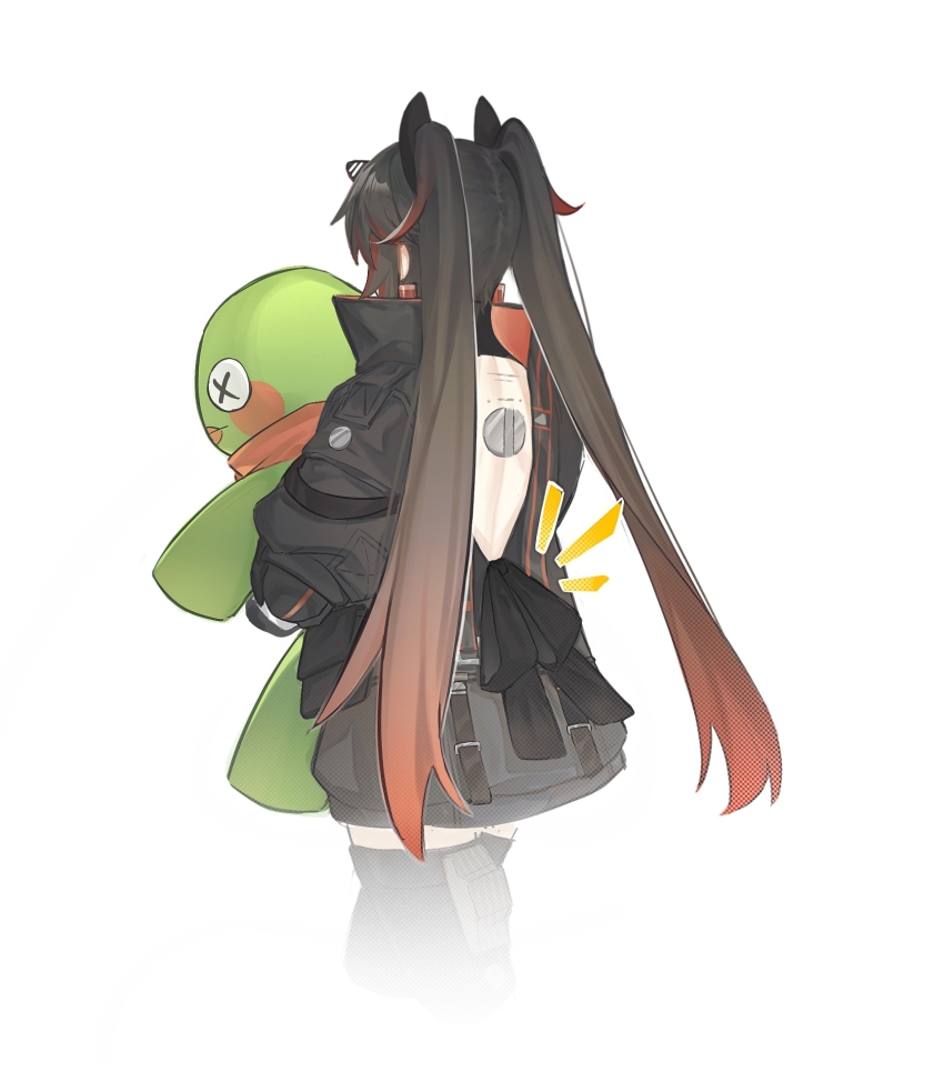 1girl, back, back_bow, backless_coat, backless_outfit, black_bow, black_coat, black_hair