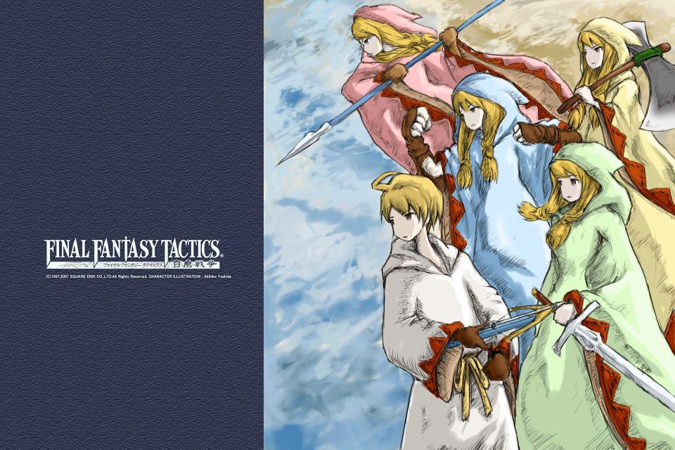 4girls, agga, axe, blonde_hair, brown_eyes, final_fantasy, final_fantasy_tactics, fingerless_gloves