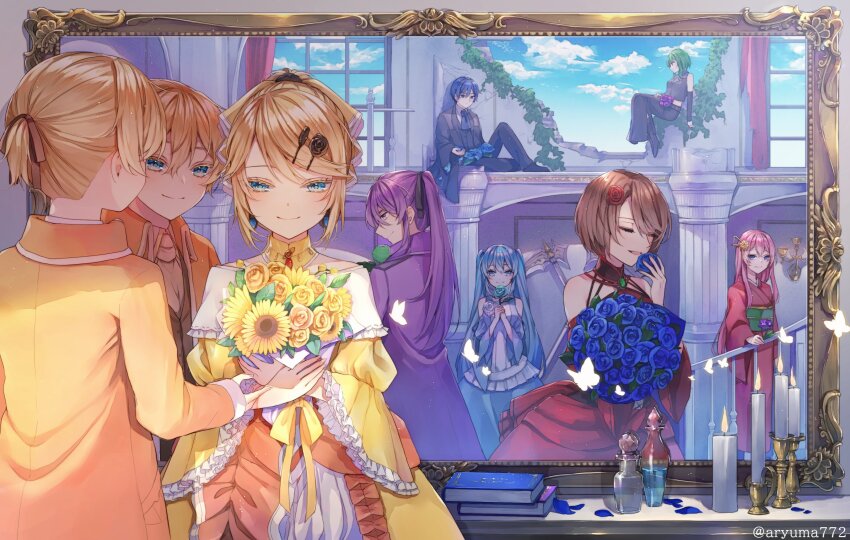 3boys, 5girls, absurdres, aku_no_meshitsukai_(vocaloid), aku_no_musume_(vocaloid), akujiki_musume_conchita_(vocaloid), akutoku_no_judgement_(vocaloid), allen_avadonia