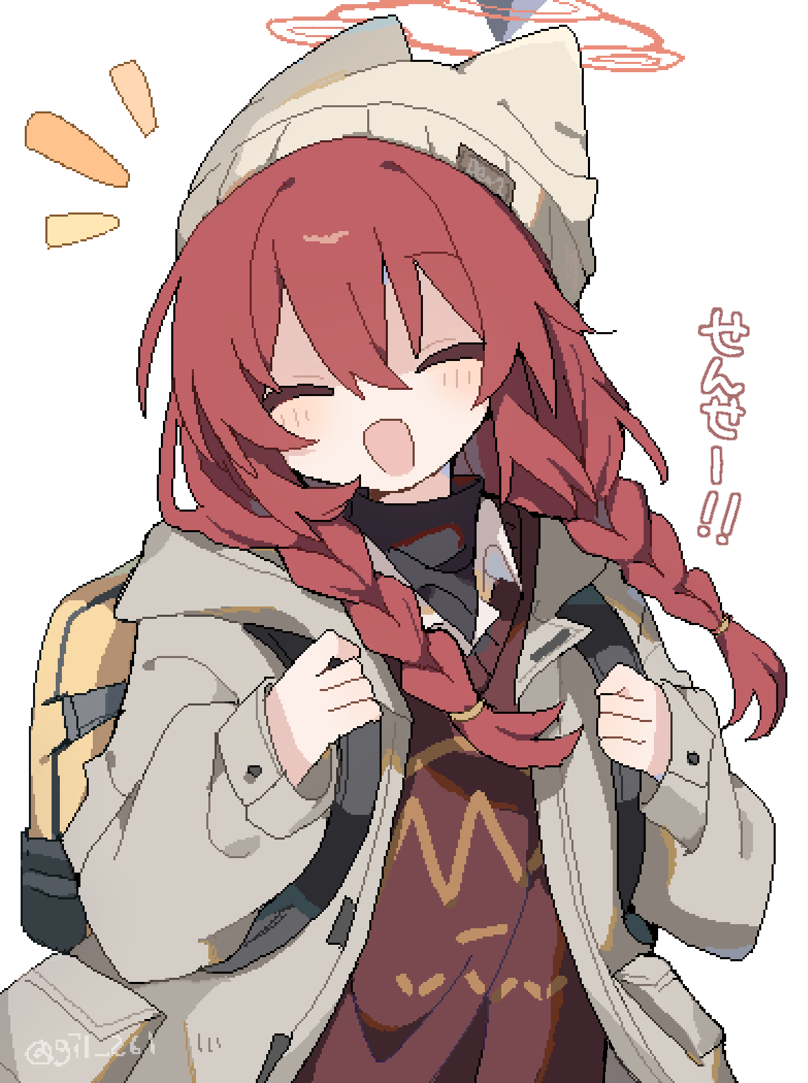 1girl, animal_ear_headwear, animal_ears, backpack, bag, beanie, blue_archive, braid