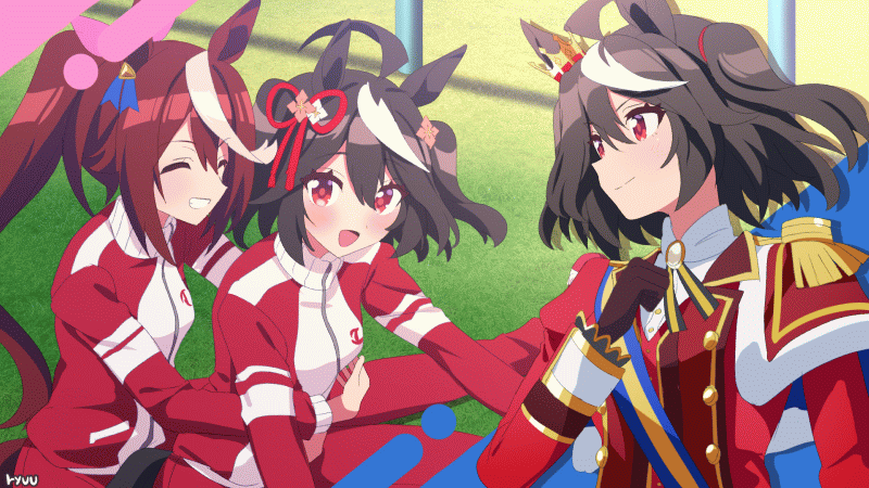 6+girls, ahoge, alternate_costume, animal_ears, animated, animated_gif, arm_around_shoulder, arm_up
