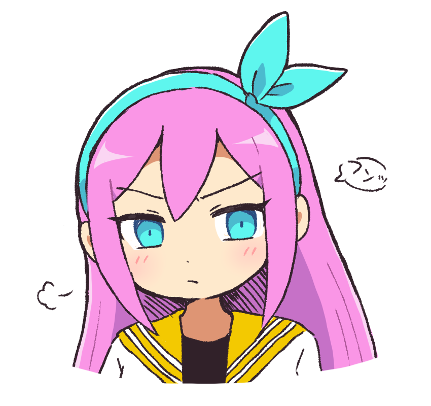 1girl, angry, aubrey_(omori), blue_ribbon, blush, chibi, closed_mouth, ko_ginoki_wi