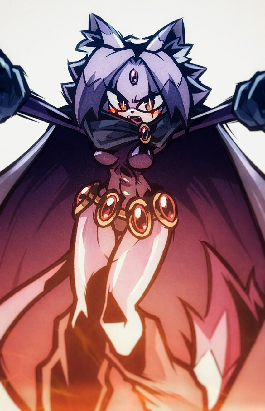 1girl, animal_ears, belt, black_leotard, blaze_the_cat, blush, cape, cat_ears