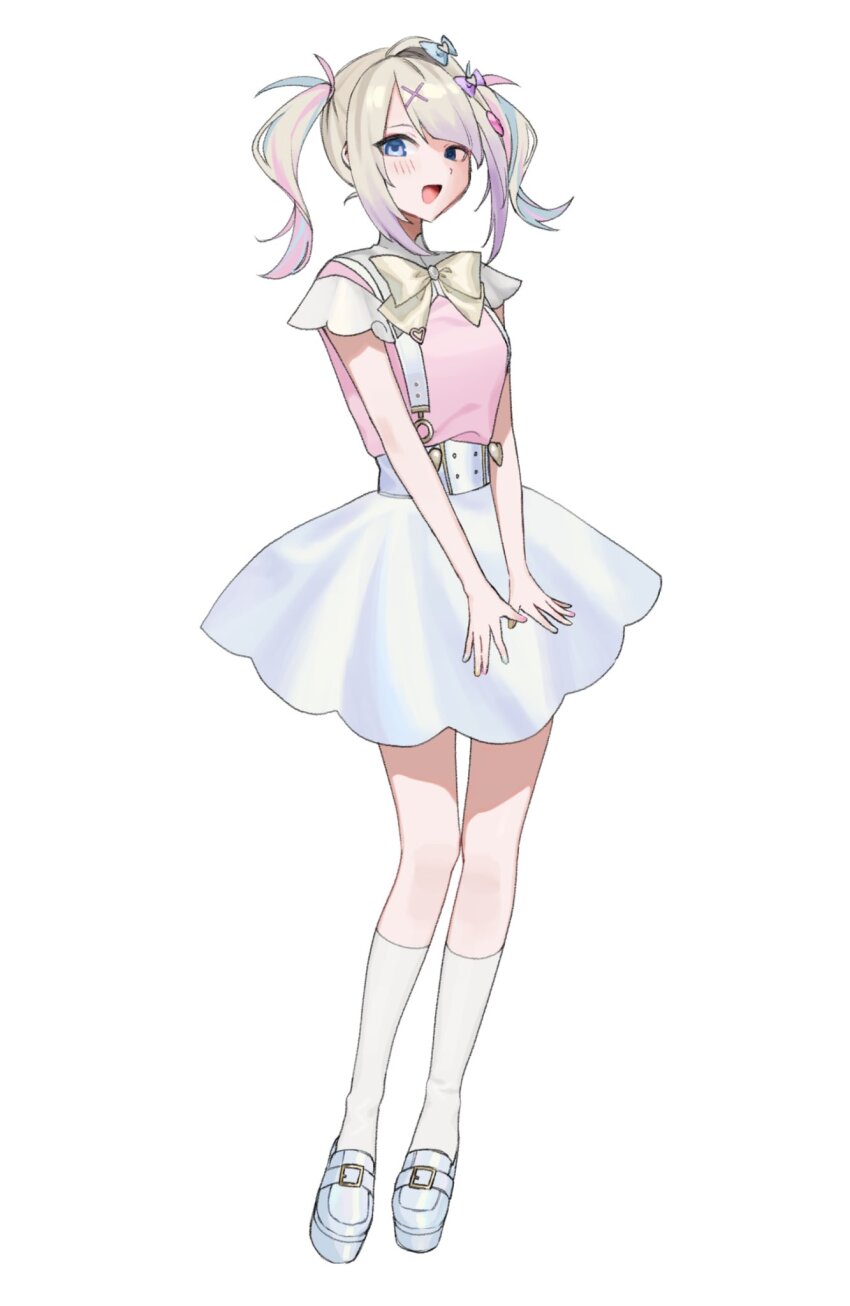 1girl, :d, alternate_color, ame-chan_(needy_girl_overdose), blonde_hair, blue_eyes, blue_shoes, blue_skirt