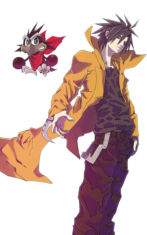 1boy, bird, black_eyes, black_hair, black_pants, full_body, jing_(ou_dorobou_jing), jing_king_of_bandits