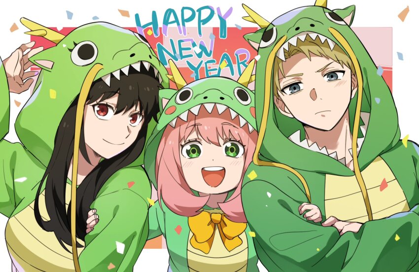 1boy, 2024, adoptive_parent_and_adoptive_child, animal_costume, anya_(spy_x_family), black_hair, breasts, child