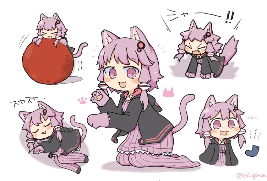 >_<, 1girl, :3, animal_ears, animal_hands, black_hoodie, blush, cat_day