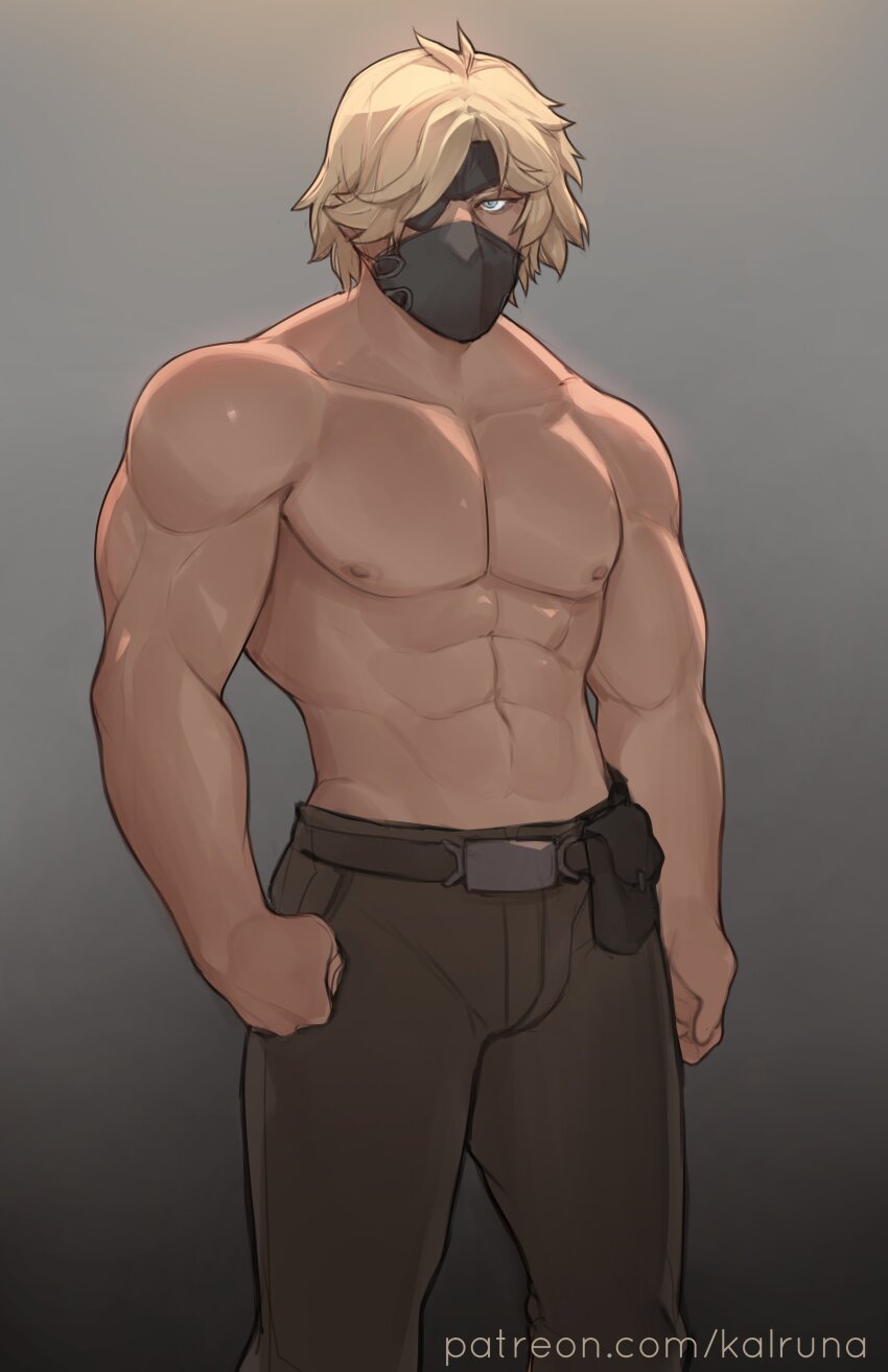 1boy, absurdres, blonde_hair, eyepatch, face_mask, gray_(xenoblade), highres, kalruna