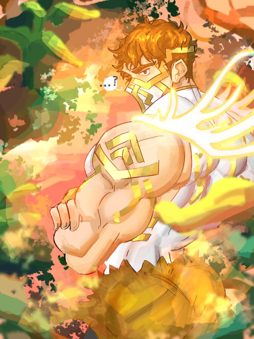 1boy, ?, ass, bara, beanbagdump, brown_eyes, brown_hair, eikbyrnir_(fire_emblem)